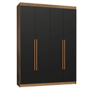 Ver imagem 3 de Guarda-Roupa Solteiro 4 Portas Batentes Rustic/Preto/Rustic Saturno Madesa