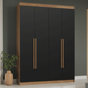 Ver imagem 1 de Guarda-Roupa Solteiro 4 Portas Batentes Rustic/Preto/Rustic Saturno Madesa