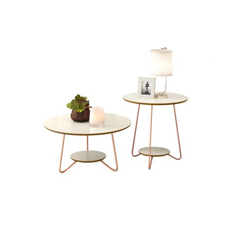 Conjunto Mesa de Centro e Lateral Liz Off White / Freijó