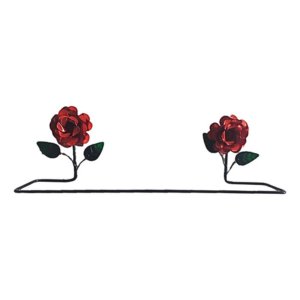 Porta Toalha em Ferro Artesanal Rústico com Rosa 60cm:preto