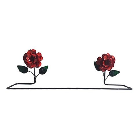Porta Toalha em Ferro Artesanal Rústico com Rosa 60cm:preto