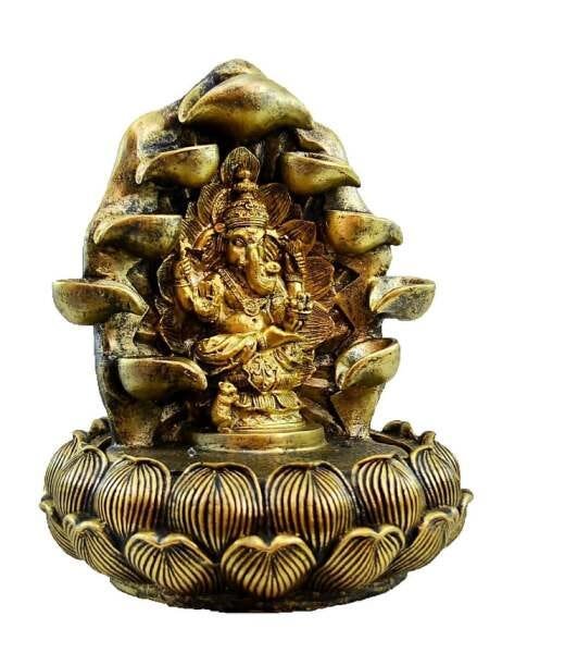 Fonte Ganesha De Água Dourado Com 8 Quedas