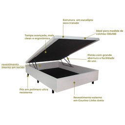 Cama Box Baú Casal 138x188x42cm Courino Linho com Pistão a Gás - 4