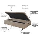 Ver imagem 4 de Cama Box Baú Solteiro 88x188x42cm Courino Linho com Pistão a Gás