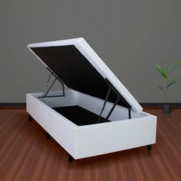 Cama Box Baú Solteiro 88x188x42cm Courino Linho Branco com Pistão a Gás - 1