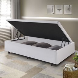 Cama Box Baú Solteiro 88x188x42cm Courino Linho com Pistão a Gás - 1