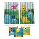 Ver imagem 1 de Kit Cortina Infantil Dinossauro Cute + 3 Capas Almofadas