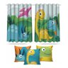 Kit Cortina Infantil Dinossauro Cute + 3 Capas Almofadas - 1
