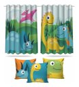 Ver imagem 1 de Kit Cortina Infantil Dinossauro Cute + 3 Capas Almofadas
