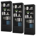 Ver imagem 1 de Kit 3 Estantes Livreiro Multiuso 2 Gavetas e 5 Prateleiras Fancy Q01 Preto Fosco - Mpozenato