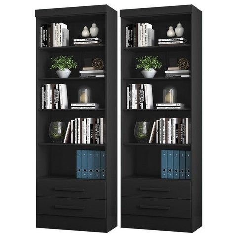 Kit 2 Estantes Livreiro Multiuso 2 Gavetas e 5 Prateleiras Fancy Q01 Preto Fosco - Mpozenato