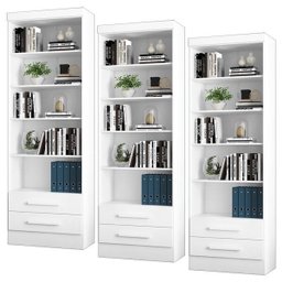 Kit 3 Estantes Livreiro Multiuso 2 Gavetas e 5 Prateleiras Fancy Q01 Branco - Mpozenato - 1