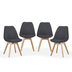 Kit 4 Cadeiras Design Eames Leda Preto/Madeira Travel Max
