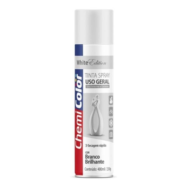 Tinta Spray Uso Geral Branco Brilhante 400Ml Chemicolor - 1