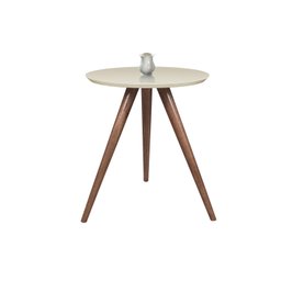 Mesa Lateral para Sala Sofá Tampo 50 Cm Laqueada Off White com Vidro Tripé Pés Palito 70cm - 1
