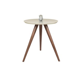 Mesa Lateral para Sala Sofá Tampo 50 Cm Laqueada Off White com Vidro Tripé Pés Palito 70cm