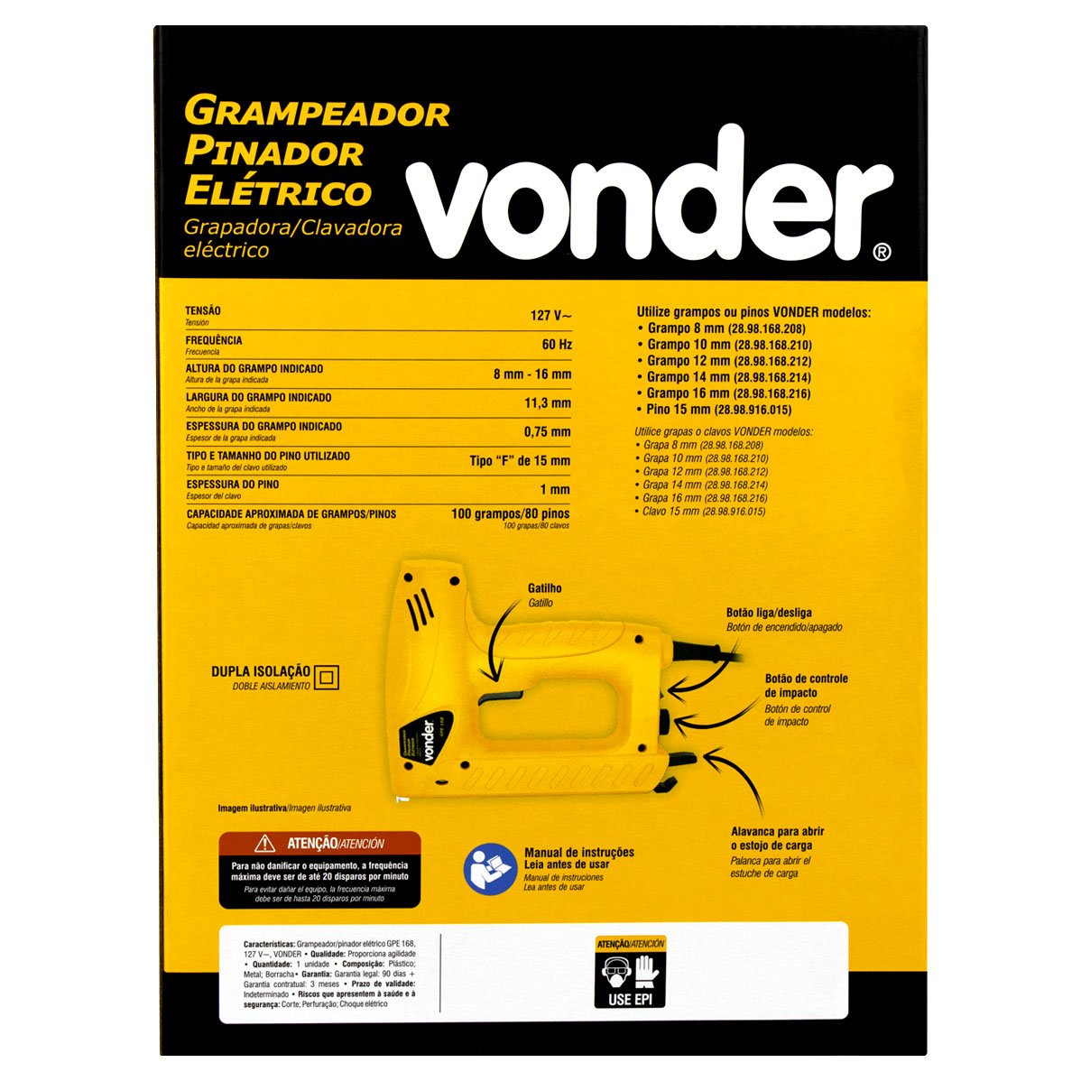 Grampeador Pinador Tapeçaria Madeira Eletrico 110v Profissional GPE 168 Vonder - 6
