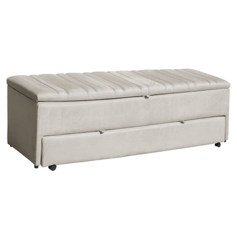 Calçadeira Baú Recamier Sapateira 90cm Solteiro Ayla Tecido Aveludado Tampo Reto - Estopar Ayla 90cm