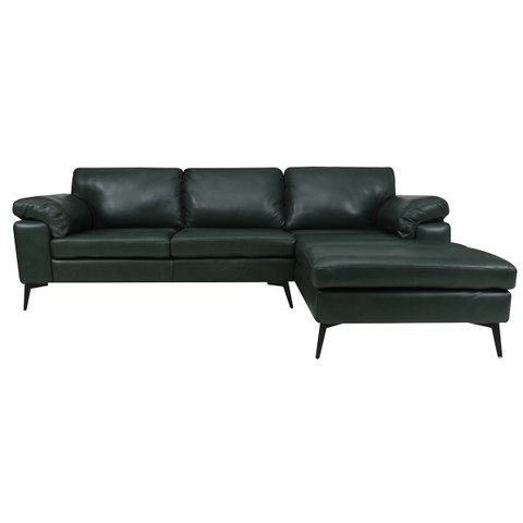 Sofá de Couro Asti 3 Lugares com Chaise Direita Green Bicolor - Mempra Design