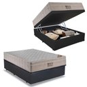 Ver imagem 1 de Cama Baú Casal Sintético + Colchão Casal Ortobom Airtech Molas Superpocket (65x138x188) Cinza