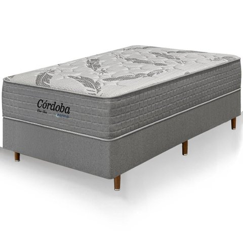 Cama Box + Colchão Solteiro King Córdoba Molas Ensacadas Duo Face 96x203x70cm - Macio