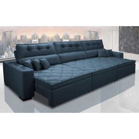 Sofá Retrátil e Reclinável 3.82M Austin com Molas No Assento Tecido Suede Velusoft Azul