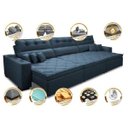 Ver imagem 3 de Sofá Retrátil e Reclinável 3.82M Austin com Molas No Assento Tecido Suede Velusoft Azul
