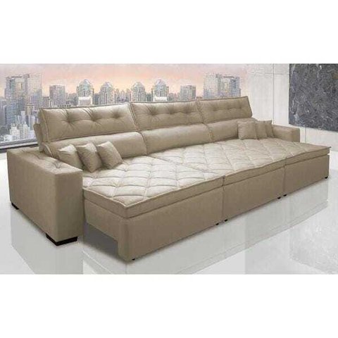 Sofá Retrátil e Reclinável 4.12M Austin com Molas No Assento Tecido Suede Velusoft Bege