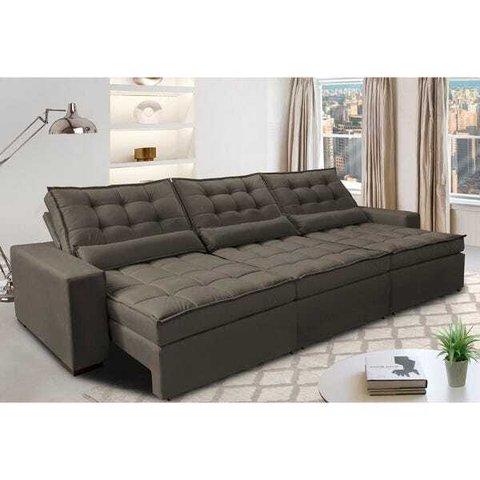 Sofá Retrátil e Reclinável 3.52M com Molas Ensacadas Cama Inbox Gold Tecido Suede Velusoft Café