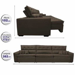 Sofá Retrátil e Reclinável 3.82M Austin com Molas No Assento Tecido Suede Velusoft Café - 2