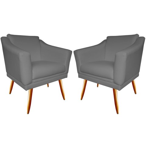 Kit 2 Poltronas Decorativa Agatha Suede Cinza Pés Madeira Mz Decor
