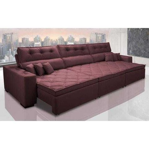 Sofá Retrátil e Reclinável 4.12M Austin com Molas No Assento Tecido Suede Velusoft Vinho