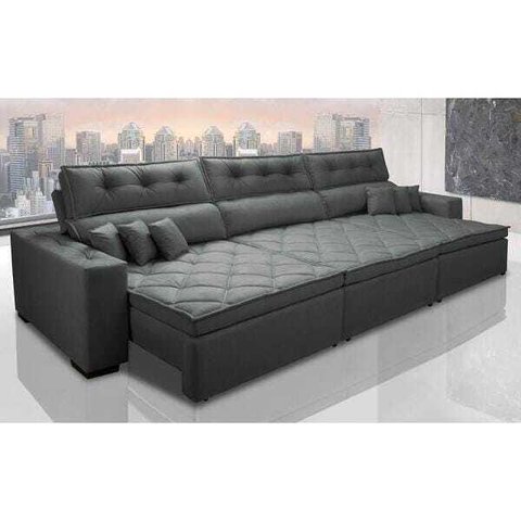 Sofá Retrátil e Reclinável 3.82M Austin com Molas No Assento Tecido Suede Velusoft Cinza