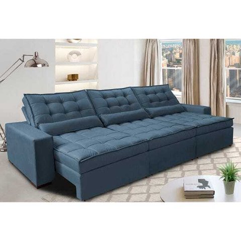 Sofá Retrátil e Reclinável 3.82M com Molas Ensacadas Cama Inbox Gold Tecido Suede Velusoft Azul