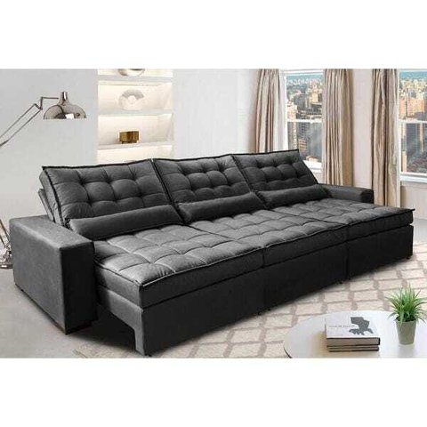 Sofá Retrátil e Reclinável 3.82M com Molas Ensacadas Cama Inbox Gold Tecido Suede Velusoft Preto