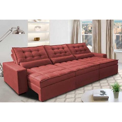 Sofá Retrátil e Reclinável 3.82M com Molas Ensacadas Cama Inbox Gold Tecido Suede Velusoft Vermelho