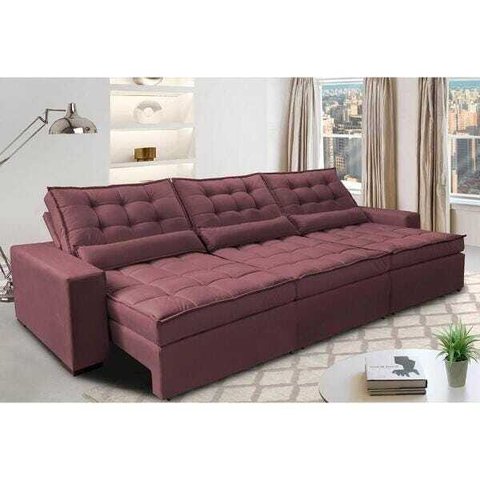 Sofá Retrátil e Reclinável 3.82M com Molas Ensacadas Cama Inbox Gold Tecido Suede Velusoft Vinho