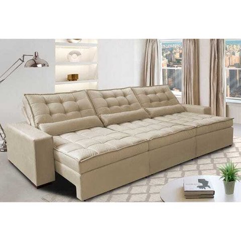 Sofá Retrátil e Reclinável 4.12M com Molas Ensacadas Cama Inbox Gold Tecido Suede Velusoft Bege