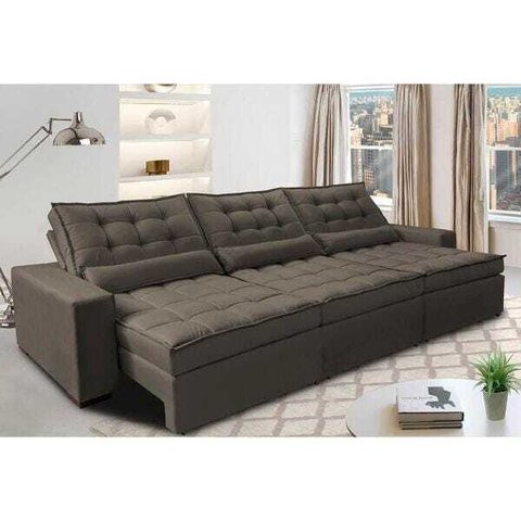 Sofá Retrátil e Reclinável 4.12M com Molas Ensacadas Cama Inbox Gold Tecido Suede Velusoft Café