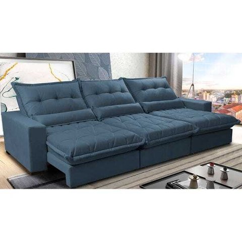 Sofá Retrátil e Reclinável 4.12m com Molas Ensacadas Cama Inbox Soft Tecido Suede Velusoft Azul