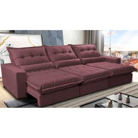 Sofá Retrátil e Reclinável 3.82m com Molas Ensacadas Cama Inbox Soft Tecido Suede Velusoft Vinho