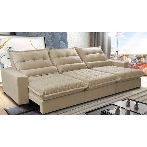Sofá Retrátil e Reclinável 4.12m com Molas Ensacadas Cama Inbox Soft Tecido Suede Velusoft Bege