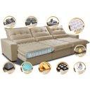 Ver imagem 3 de Sofá Retrátil e Reclinável 4.12m com Molas Ensacadas Cama Inbox Soft Tecido Suede Velusoft Bege