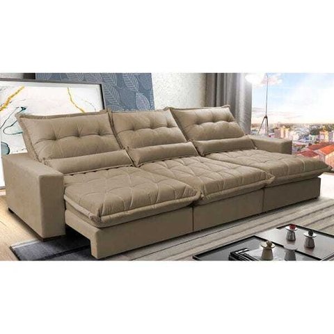Sofá Retrátil e Reclinável 4.12m com Molas Ensacadas Cama Inbox Soft Tecido Suede Velusoft