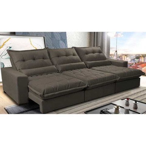 Sofá Retrátil e Reclinável 4.12m com Molas Ensacadas Cama Inbox Soft Tecido Suede Velusoft Café