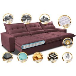 Sofá Retrátil e Reclinável 4.12m com Molas Ensacadas Cama Inbox Soft Tecido Suede Velusoft Vinho - 3