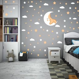Adesivo de Parede Infantil Lua Nuvens Estrelas Laranjas - 8