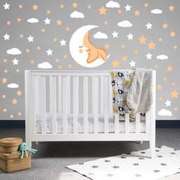 Adesivo de Parede Infantil Lua Nuvens Estrelas Laranjas - 7