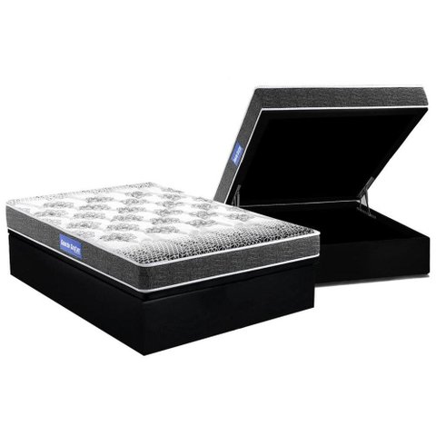 Cama Box Baú Casal: Colchão Espuma Probel D20 Guarda Costas Resistente Black + Base CRC Suede Black(