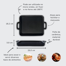 Travessa Retangular de Cerâmica com Alça e Friso Preta - 2